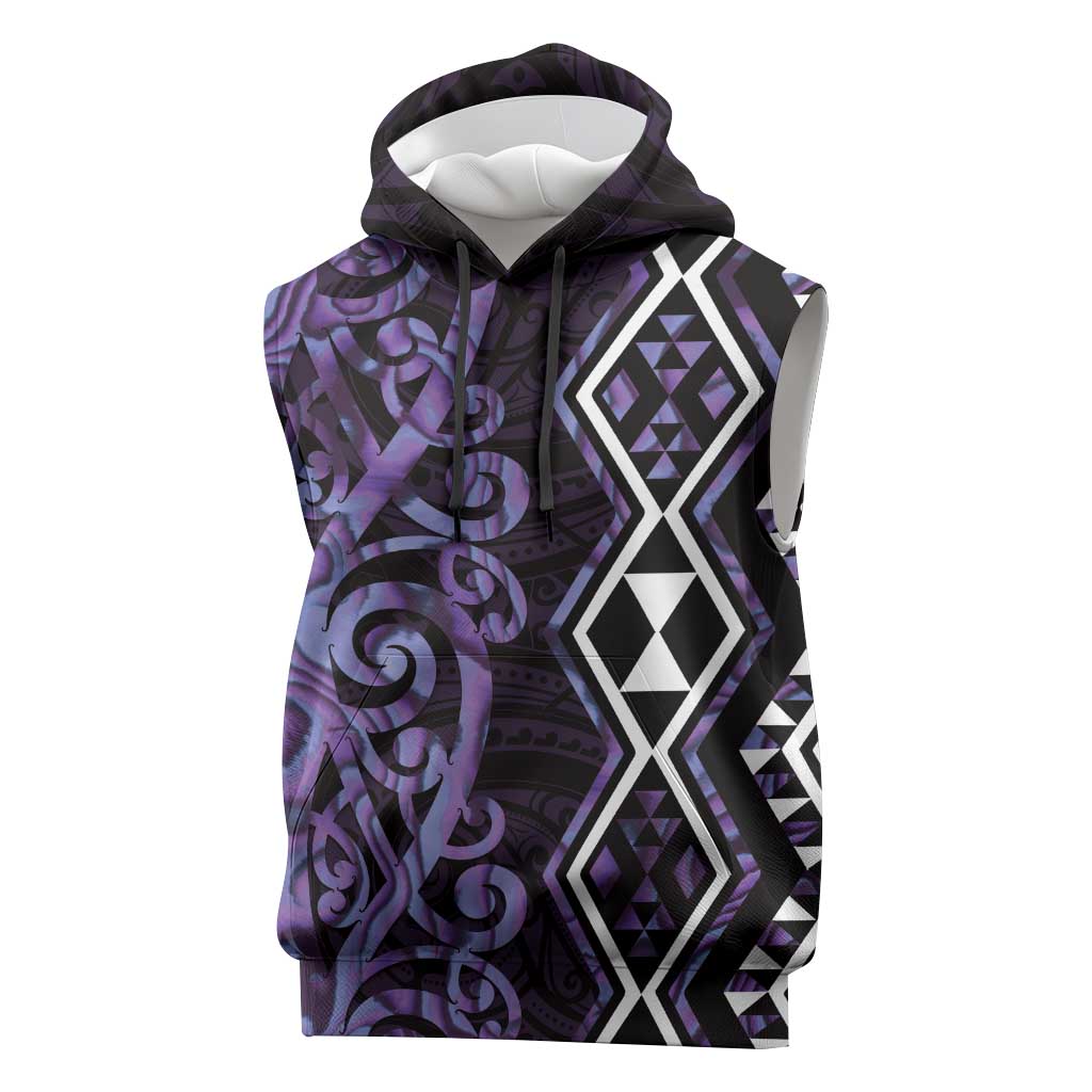 Purple Aotearoa Sleeveless Hoodie Taniko Motifs With Paua Shell Kowhaiwhai - Aussie Hoodie