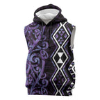 Purple Aotearoa Sleeveless Hoodie Taniko Motifs With Paua Shell Kowhaiwhai - Aussie Hoodie