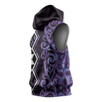 Purple Aotearoa Sleeveless Hoodie Taniko Motifs With Paua Shell Kowhaiwhai - Aussie Hoodie