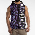 Purple Aotearoa Sleeveless Hoodie Taniko Motifs With Paua Shell Kowhaiwhai - Aussie Hoodie