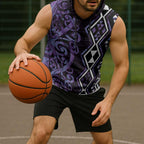 Purple Aotearoa Sleeveless Hoodie Taniko Motifs With Paua Shell Kowhaiwhai - Aussie Hoodie