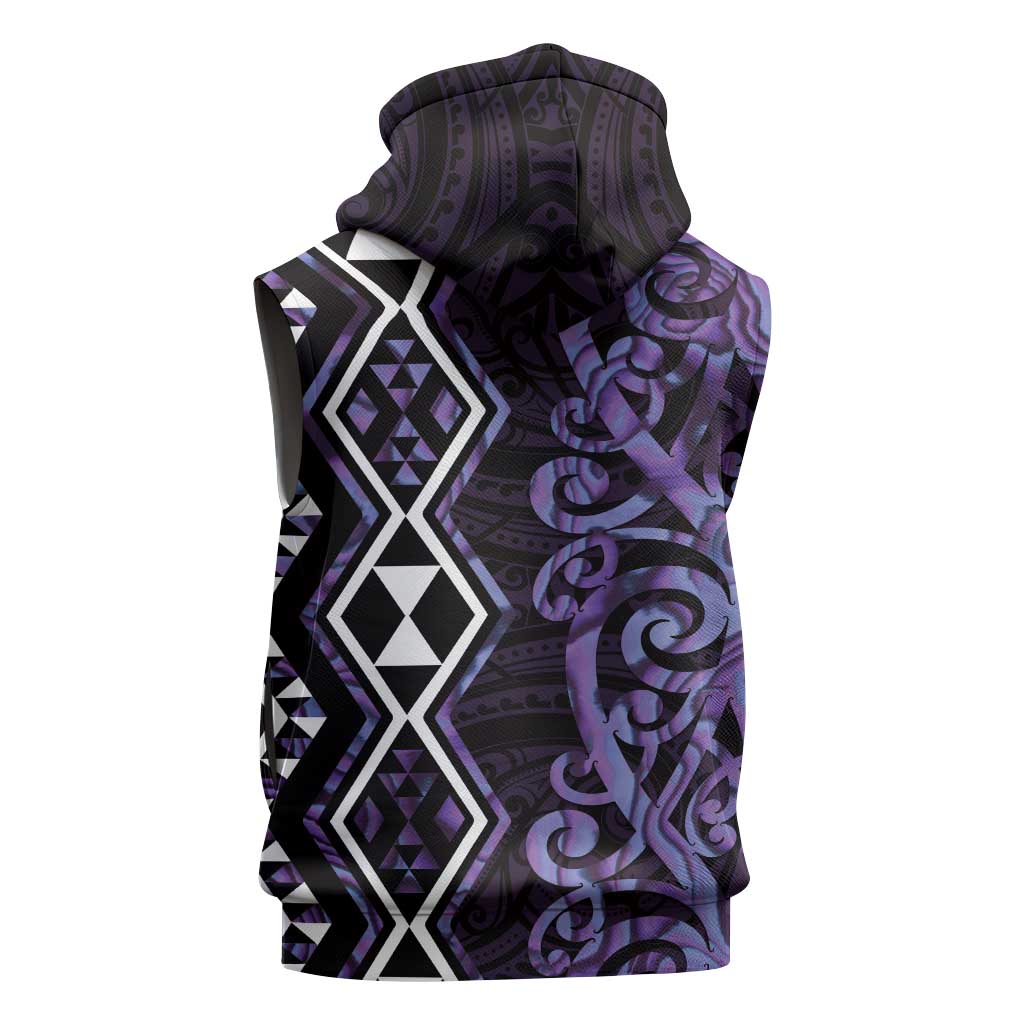 Purple Aotearoa Sleeveless Zip Hoodie Taniko Motifs With Paua Shell Kowhaiwhai LT14
