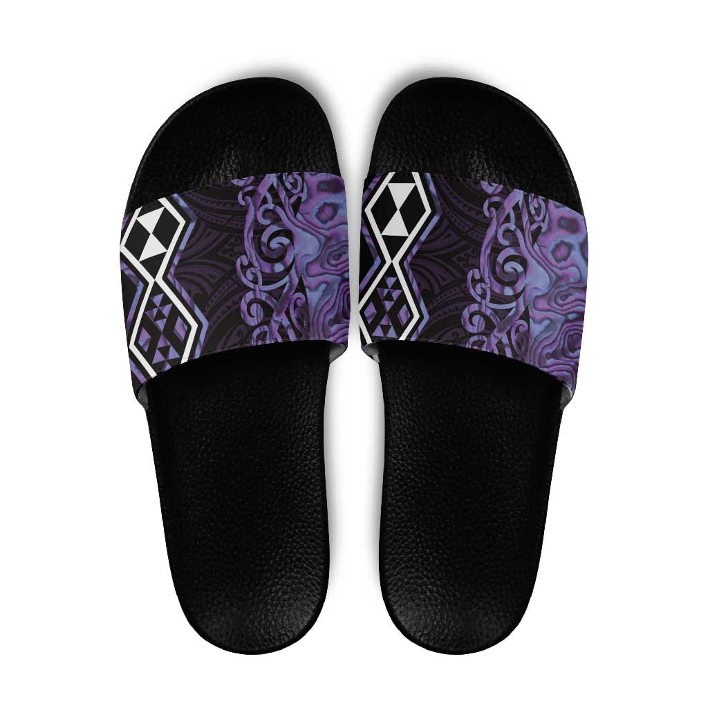 Purple Aotearoa Slide Sandals Taniko Motifs With Paua Shell Kowhaiwhai - Aussie Hoodie