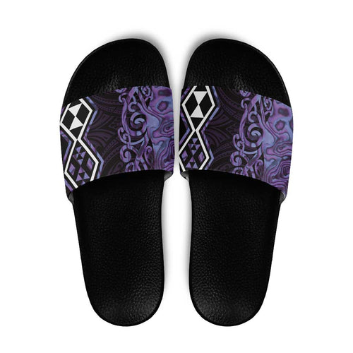 Purple Aotearoa Slide Sandals Taniko Motifs With Paua Shell Kowhaiwhai - Aussie Hoodie