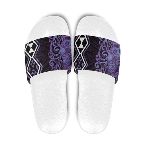 Purple Aotearoa Slide Sandals Taniko Motifs With Paua Shell Kowhaiwhai - Aussie Hoodie