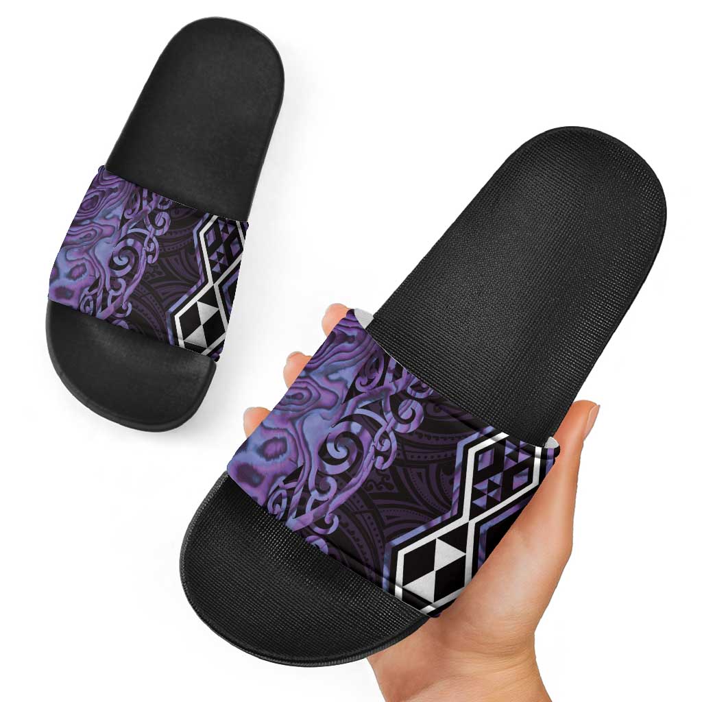 Purple Aotearoa Slide Sandals Taniko Motifs With Paua Shell Kowhaiwhai - Aussie Hoodie