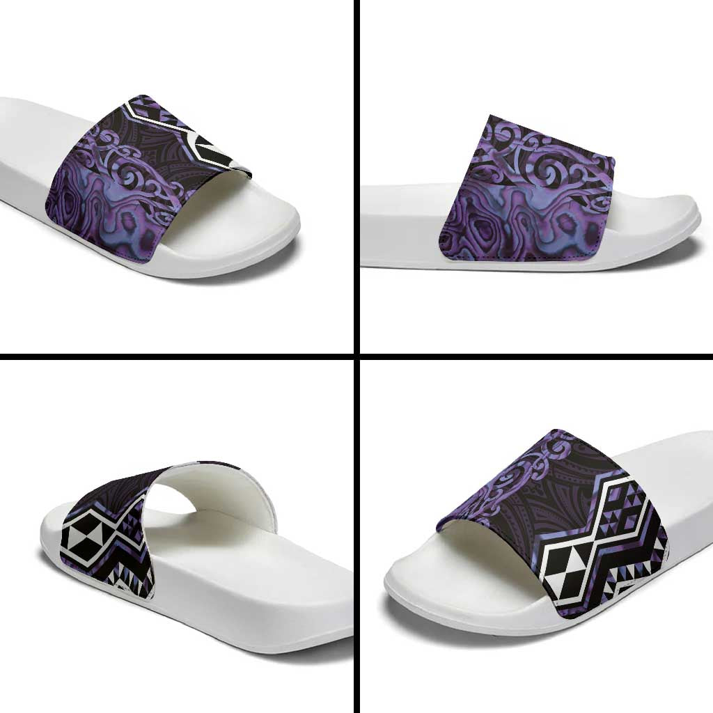 Purple Aotearoa Slide Sandals Taniko Motifs With Paua Shell Kowhaiwhai - Aussie Hoodie