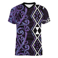 Purple Aotearoa Women V-Neck T-Shirt Taniko Motifs With Paua Shell Kowhaiwhai