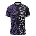 Purple Aotearoa Zipper Polo Shirt Taniko Motifs With Paua Shell Kowhaiwhai - Aussie Hoodie