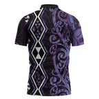 Purple Aotearoa Zipper Polo Shirt Taniko Motifs With Paua Shell Kowhaiwhai - Aussie Hoodie