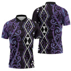 Purple Aotearoa Zipper Polo Shirt Taniko Motifs With Paua Shell Kowhaiwhai - Aussie Hoodie