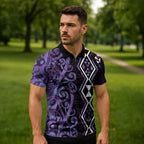 Purple Aotearoa Zipper Polo Shirt Taniko Motifs With Paua Shell Kowhaiwhai - Aussie Hoodie