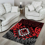 Aotearoa Kiwi Taniko Area Rug Silver Fern With Maori Koru Pattern