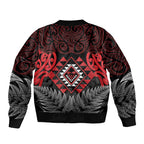 Aotearoa Kiwi Taniko Bomber Jacket Silver Fern With Maori Koru Pattern