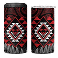 Aotearoa Kiwi Taniko 4 in 1 Can Cooler Tumbler Silver Fern With Maori Koru Pattern