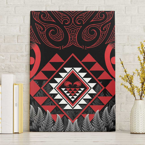 Aotearoa Kiwi Taniko Canvas Wall Art Silver Fern With Maori Koru Pattern