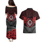 Aotearoa Kiwi Taniko Couples Matching Puletasi and Hawaiian Shirt Silver Fern With Maori Koru Pattern