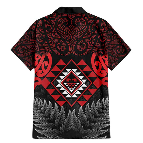 Aotearoa Kiwi Taniko Family Matching Mermaid Dress and Hawaiian Shirt Silver Fern With Maori Koru Pattern