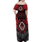Aotearoa Kiwi Taniko Family Matching Off Shoulder Maxi Dress and Hawaiian Shirt Silver Fern With Maori Koru Pattern