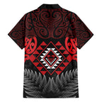 Aotearoa Kiwi Taniko Family Matching Short Sleeve Bodycon Dress and Hawaiian Shirt Silver Fern With Maori Koru Pattern