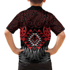 Aotearoa Kiwi Taniko Family Matching Tank Maxi Dress and Hawaiian Shirt Silver Fern With Maori Koru Pattern