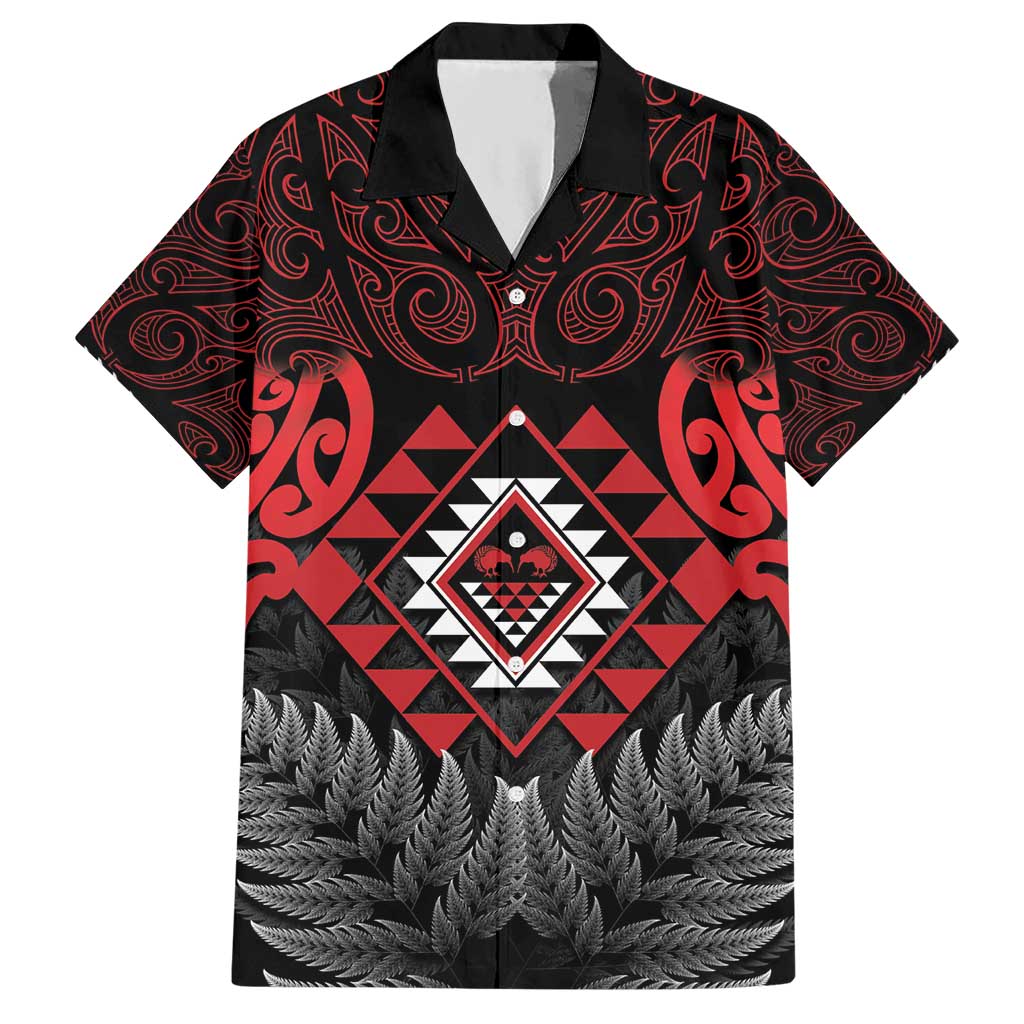 Aotearoa Kiwi Taniko Hawaiian Shirt Silver Fern With Maori Koru Pattern