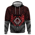 Aotearoa Kiwi Taniko Hoodie Silver Fern With Maori Koru Pattern