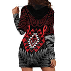 Aotearoa Kiwi Taniko Hoodie Dress Silver Fern With Maori Koru Pattern