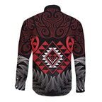 Aotearoa Kiwi Taniko Long Sleeve Button Shirt Silver Fern With Maori Koru Pattern