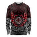 Aotearoa Kiwi Taniko Long Sleeve Shirt Silver Fern With Maori Koru Pattern