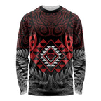 Aotearoa Kiwi Taniko Long Sleeve Shirt Silver Fern With Maori Koru Pattern