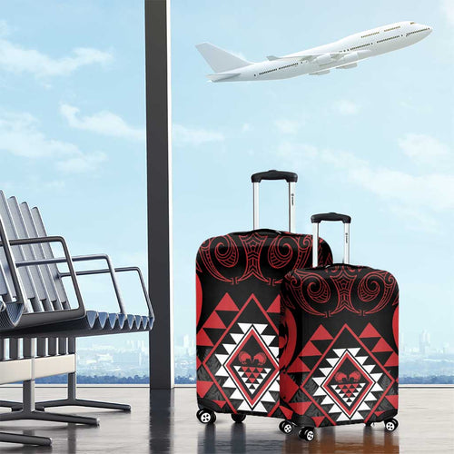 Aotearoa Kiwi Taniko Luggage Cover Silver Fern With Maori Koru Pattern