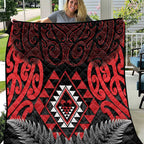 Aotearoa Kiwi Taniko Quilt Silver Fern With Maori Koru Pattern