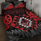Aotearoa Kiwi Taniko Quilt Bed Set Silver Fern With Maori Koru Pattern