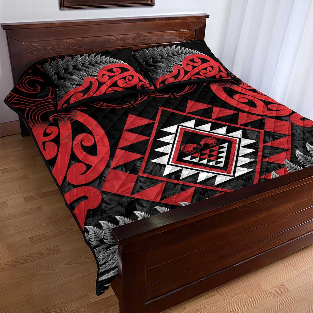 Aotearoa Kiwi Taniko Quilt Bed Set Silver Fern With Maori Koru Pattern