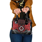 Aotearoa Kiwi Taniko Shoulder Handbag Silver Fern With Maori Koru Pattern