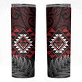 Aotearoa Kiwi Taniko Skinny Tumbler Silver Fern With Maori Koru Pattern
