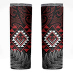Aotearoa Kiwi Taniko Skinny Tumbler Silver Fern With Maori Koru Pattern