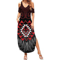 Aotearoa Kiwi Taniko Summer Maxi Dress Silver Fern With Maori Koru Pattern