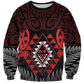 Aotearoa Kiwi Taniko Sweatshirt Silver Fern With Maori Koru Pattern