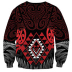 Aotearoa Kiwi Taniko Sweatshirt Silver Fern With Maori Koru Pattern