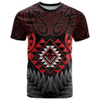 Aotearoa Kiwi Taniko T Shirt Silver Fern With Maori Koru Pattern