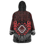Aotearoa Kiwi Taniko Wearable Blanket Hoodie Silver Fern With Maori Koru Pattern