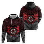 Aotearoa Kiwi Taniko Zip Hoodie Silver Fern With Maori Koru Pattern