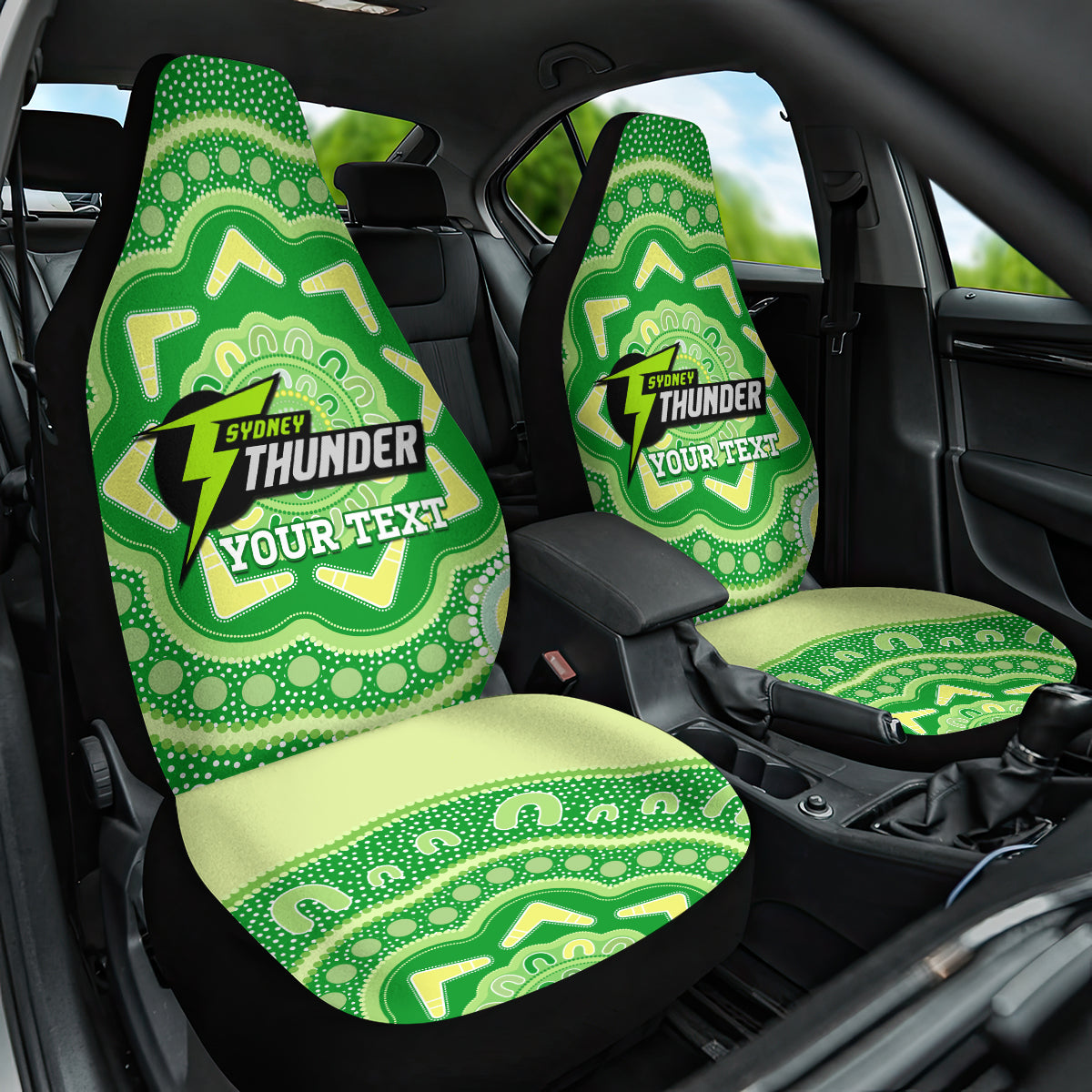 Custom BBL Thunder Cricket Car Seat Cover 2024 Aboriginal Art