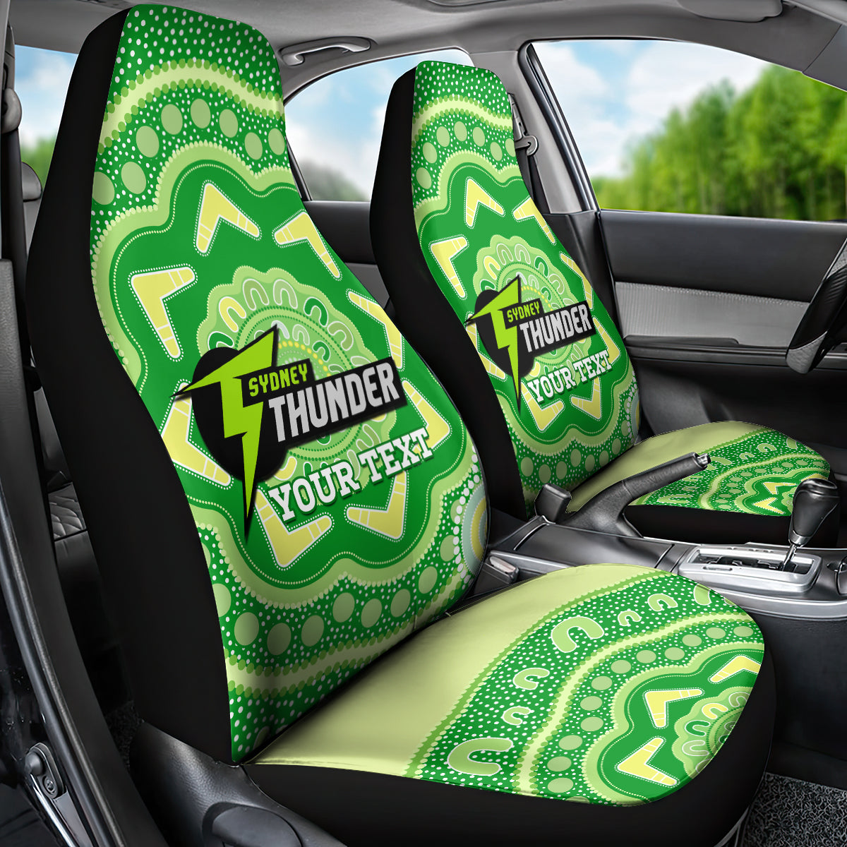 Custom BBL Thunder Cricket Car Seat Cover 2024 Aboriginal Art