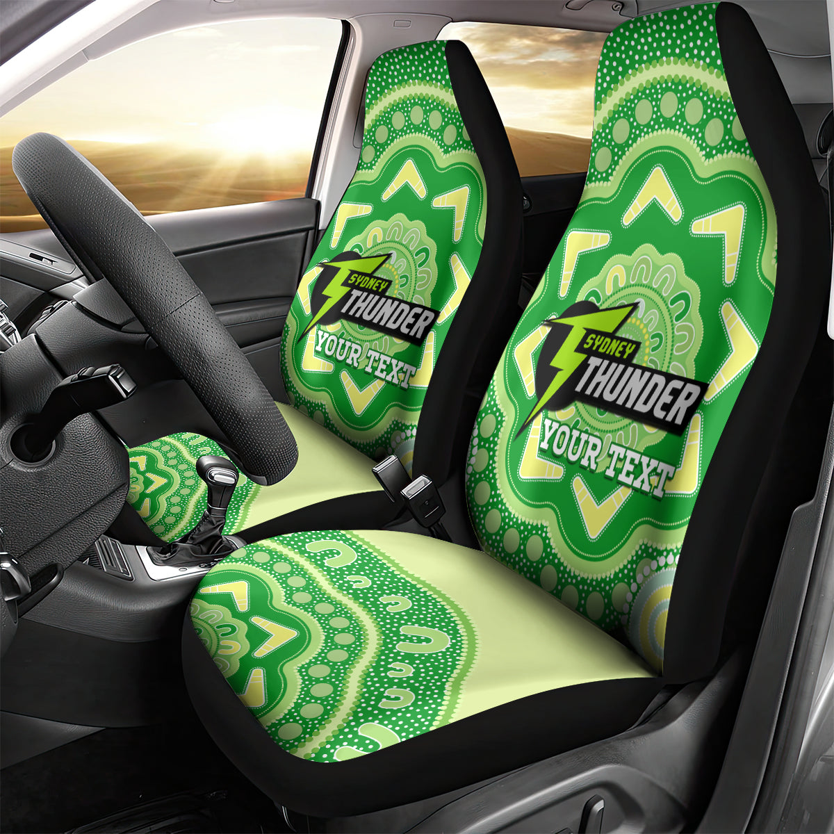 Custom BBL Thunder Cricket Car Seat Cover 2024 Aboriginal Art