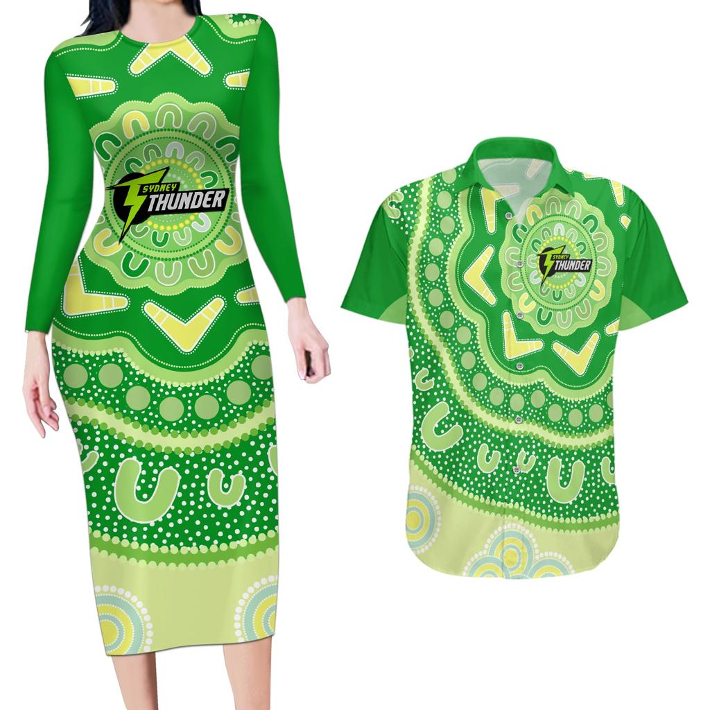 Custom BBL Thunder Cricket Couples Matching Long Sleeve Bodycon Dress and Hawaiian Shirt 2024 Aboriginal Art