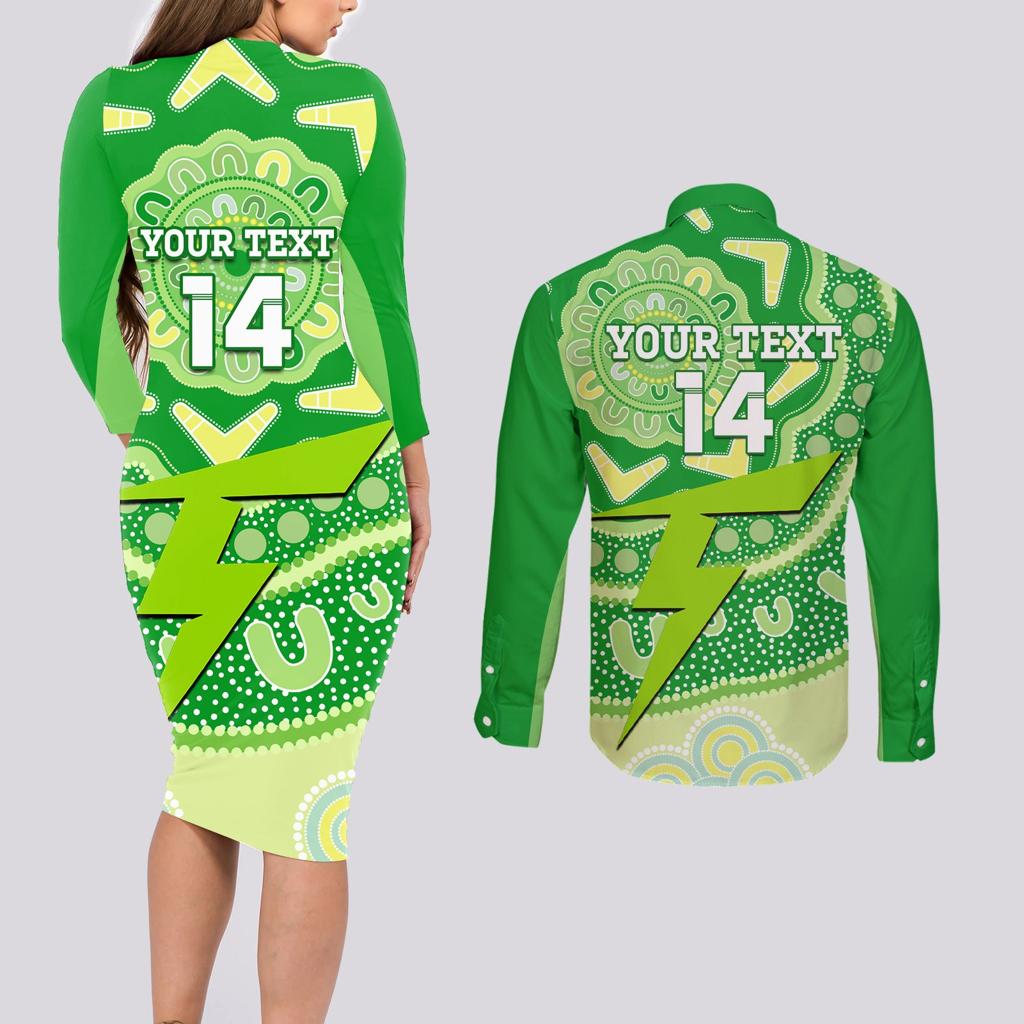 Custom BBL Thunder Cricket Couples Matching Long Sleeve Bodycon Dress and Long Sleeve Button Shirt 2024 Aboriginal Art
