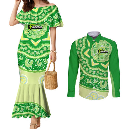 Custom BBL Thunder Cricket Couples Matching Mermaid Dress and Long Sleeve Button Shirt 2024 Aboriginal Art
